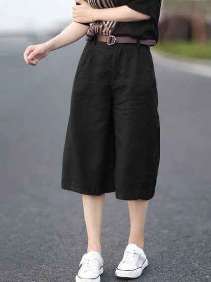 Casual Cotton Blend Solid Column Wide Leg Shorts