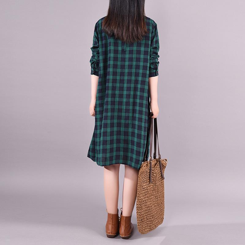 Buykud Casual Plaid Comfortable Single Breasted Dress