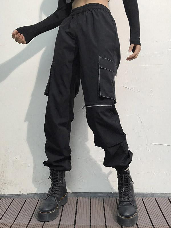 Fashion Solid Pocket Harem Pants