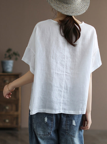 Original Linen Cartoon Printed Short Sleeve T-Shirts Tops