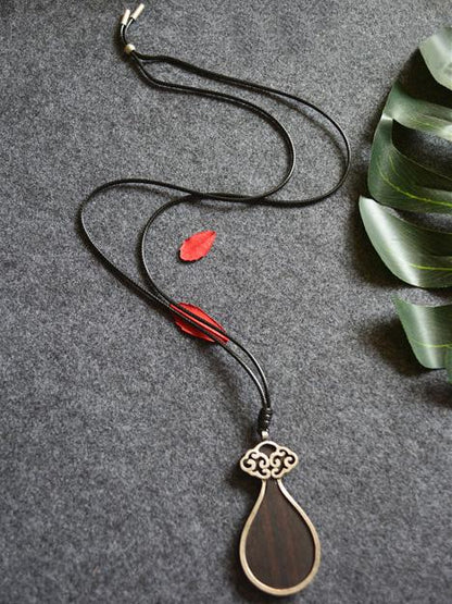 Drop Pendant Black Wood Necklace