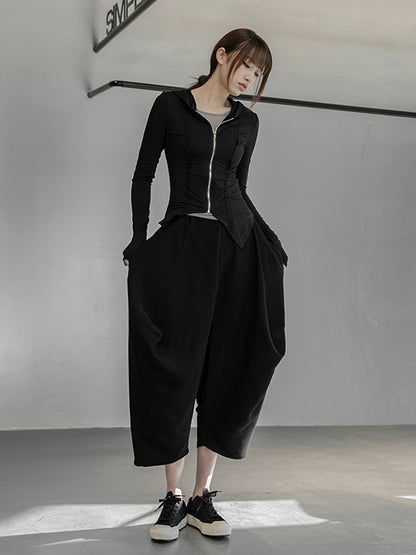 Simple Solid Color Hooded Long Sleeves Zipper Outerwear