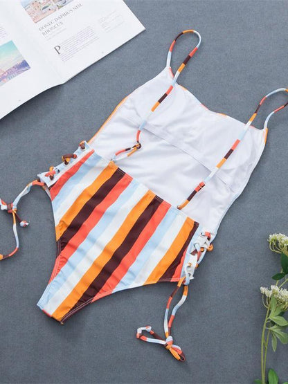 Striped Knot Side One-piece Swimwear