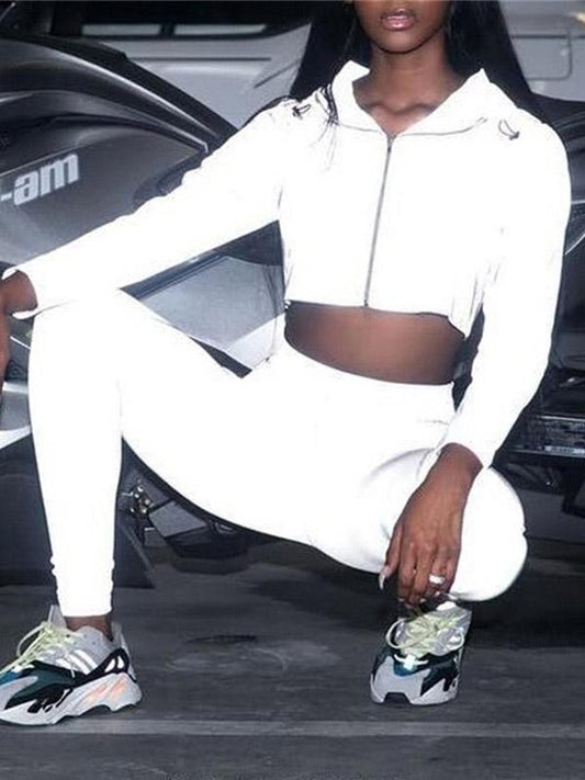 Hooded Cropped Long Sleeve Sport Jacket