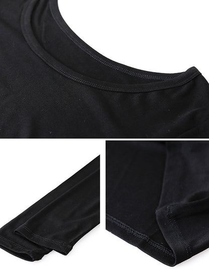 Casual Solid Color Long Sleeves Round-Neck T-Shirt Tops
