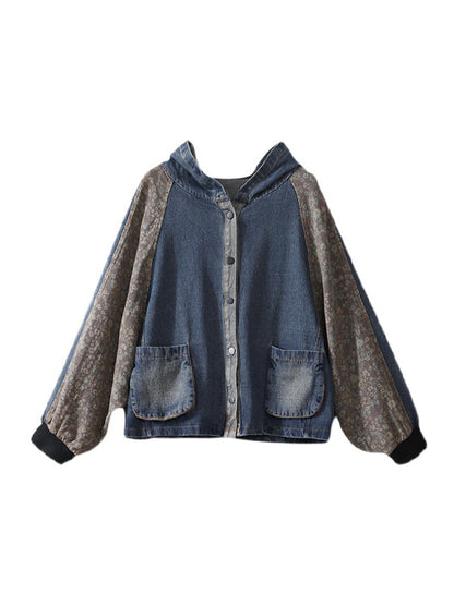 Casual Split-Joint Buttoned Floral Printed Raglan Sleeve Loose Outerwear
