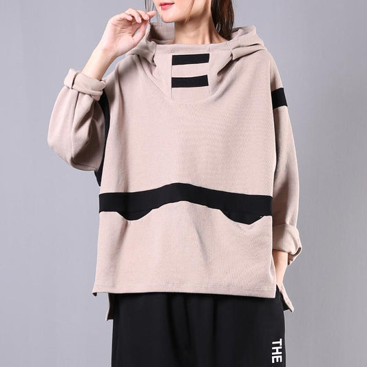Buykud Literary Contrast Color Casual Loose Hoodie
