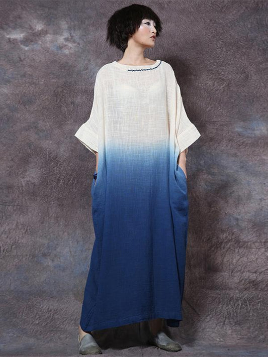 Cotton Loosen Full Length Dress in Expressive Style