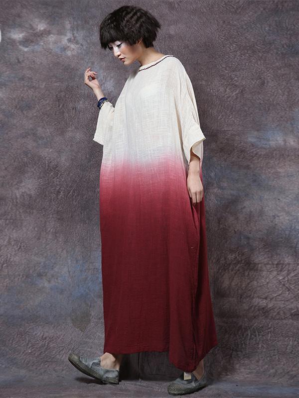 Cotton Loosen Full Length Dress in Expressive Style