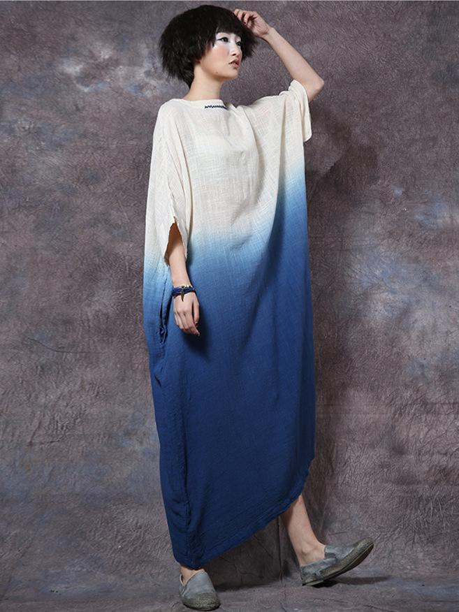 Cotton Loosen Full Length Dress in Expressive Style