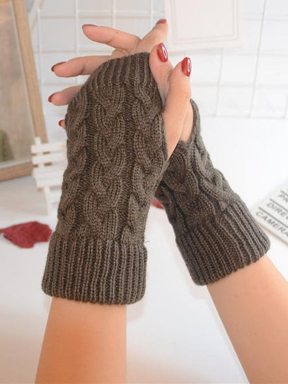 Threaded Half Finger Knit Gloves