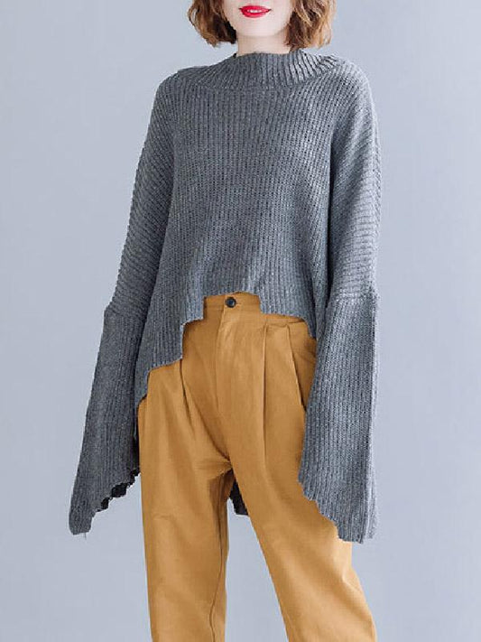 High-neck Cropped Batwing Sleeves Knitting Sweater