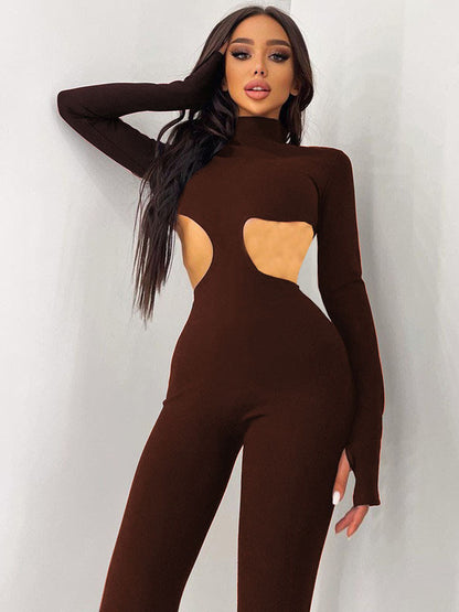 Waist Cut Out Solid Color Jumpsuits