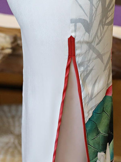 White Lotus Side Split Long Cheongsam
