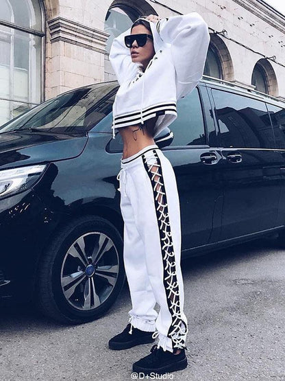 Contrast Color Hollow Loose Casual Pants Bottoms