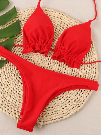 Ruffled Plain Bikinis Swimwear