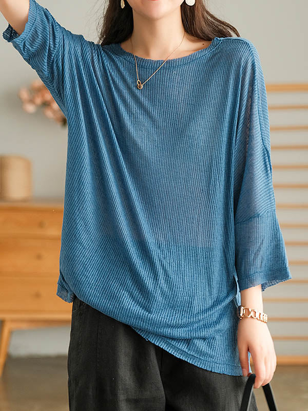 Casual Solid Round-Neck Knitting T-Shirts Tops