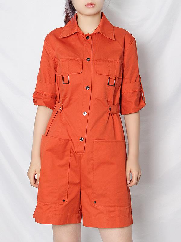 Casual Loose Solid Color Pockets Rompers