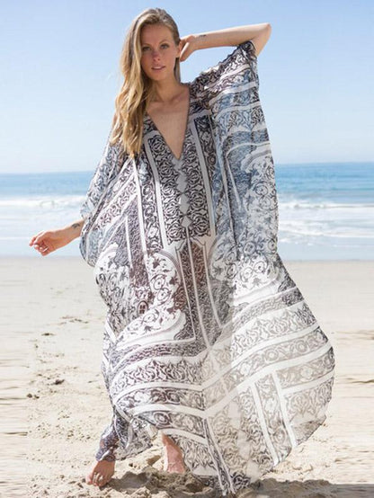 Plus Size Loose Beach Printed Swimwear Cover-ups