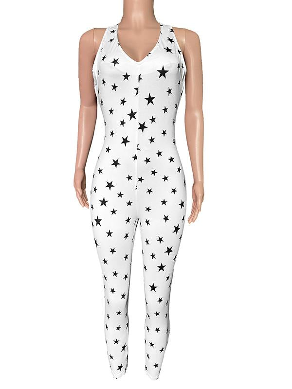 Printed Stars Backless Halter Neck Sports Jumpsuits