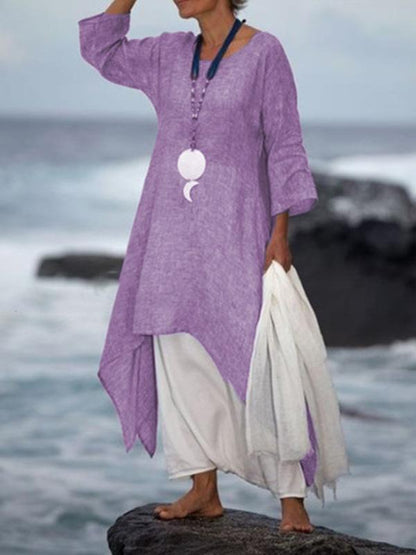 Solid Color Split-side Stand Collar Maxi Dress