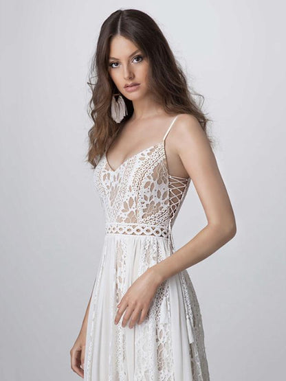 Spaghetti-neck Bandage V-back Evening Dress