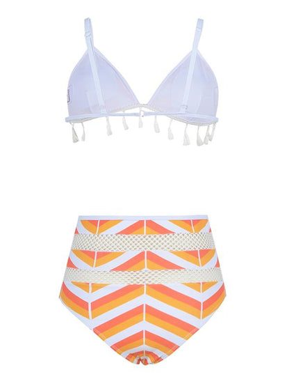 Hollow Striped High Waisted Bikini Swimsuit