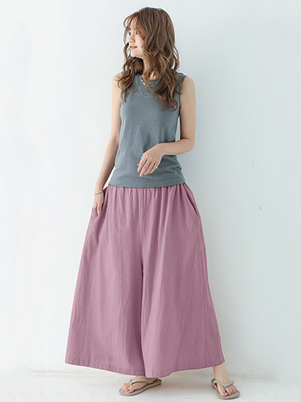 Casual 11 Colors  Solid Column Wide Leg Capri-Pants