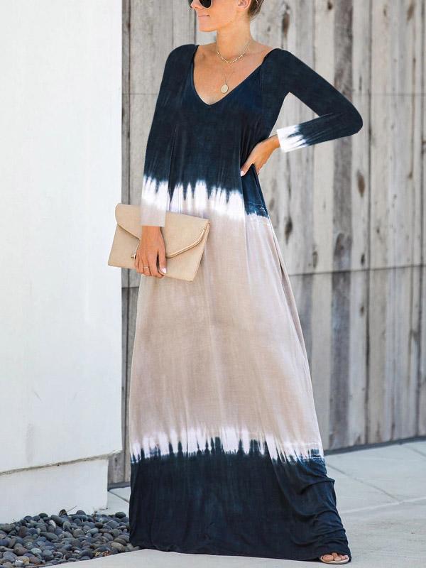 V-neck V-back Long Sleeves Maxi Dress