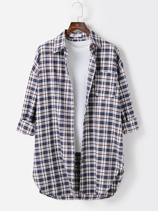 Casual Plaid Split-Joint Lapel Shirt