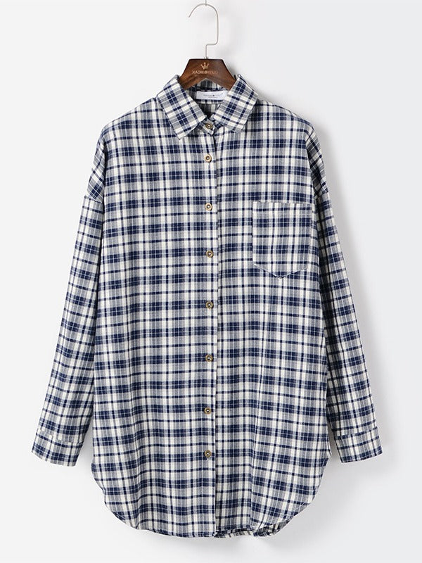 Casual Plaid Split-Joint Lapel Shirt