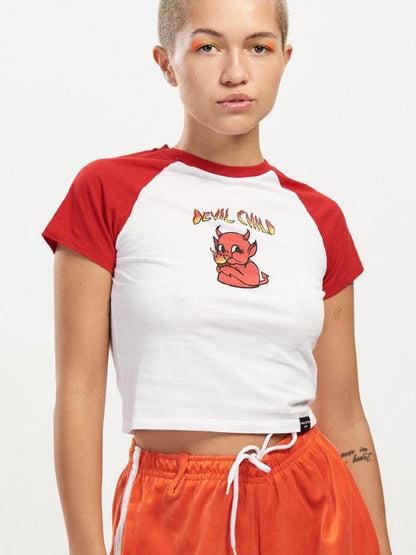 Contrast Color Printed Short Sleeves T-Shirts Tops
