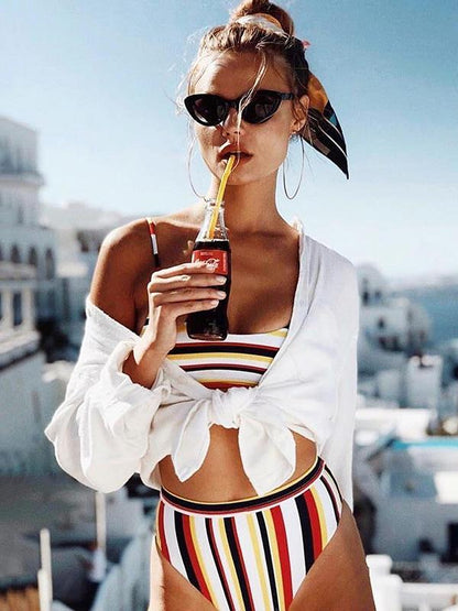 Multicolor Stripes Two-pieces Bikini Swimwear