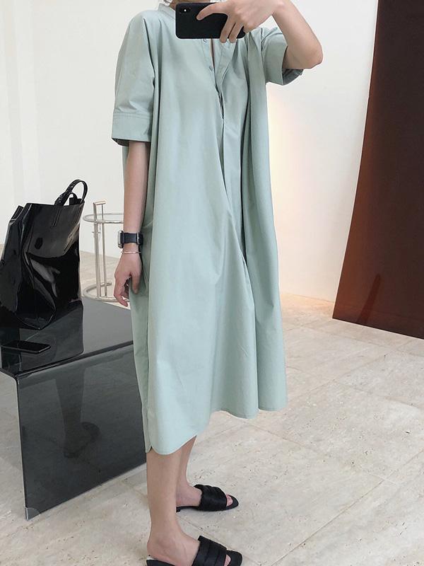 Original Solid Round-Neck Shirt Dress