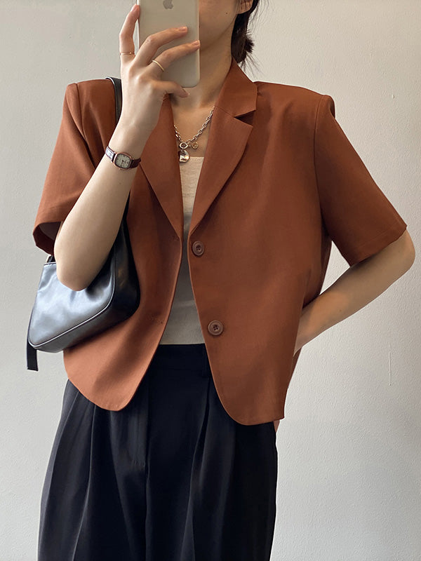 Urban Solid Color Notched Collar Short Sleeves Blazer