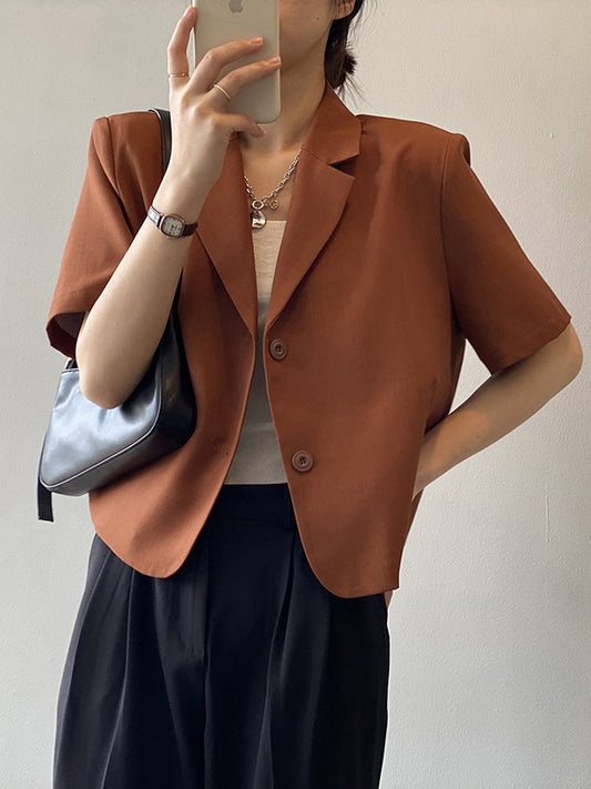 Urban Solid Color Notched Collar Short Sleeves Blazer