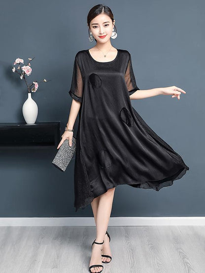 Plus Size Solid Color A-line Round-neck Mini Dress