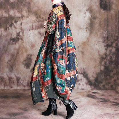 Buykud Casual Beautiful Printed Irregular Stitching Coat