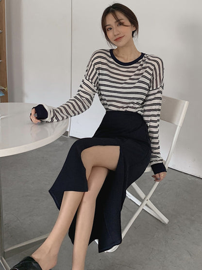 Original Solid Irregularity Split-Side A-Line Skirt