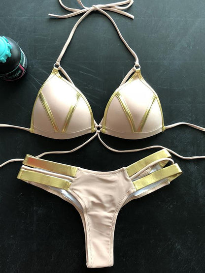 Scrunch Lace-up Split-joint Bikini Set