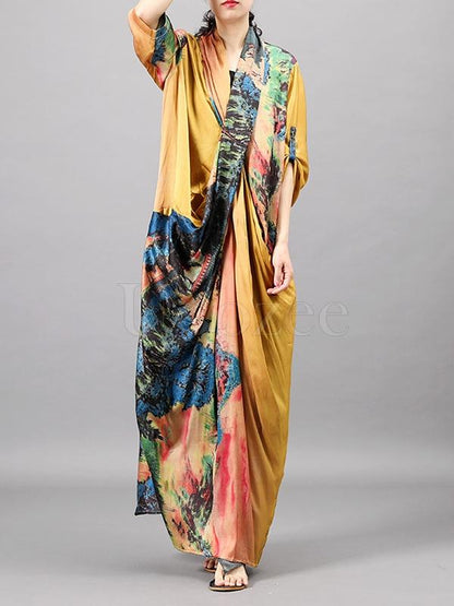 Casual Split-joint Silk Long Dress