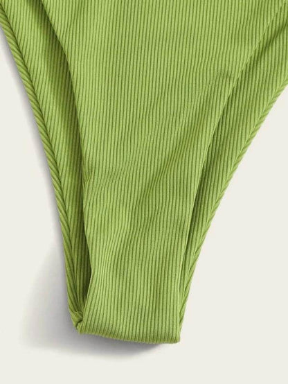 Solid Color Hollow Split Bikini Swimsuit