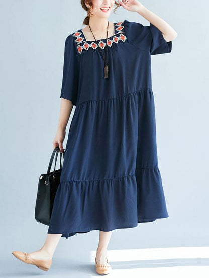 2019 Summer New Loose Embroidery Falbala Dress