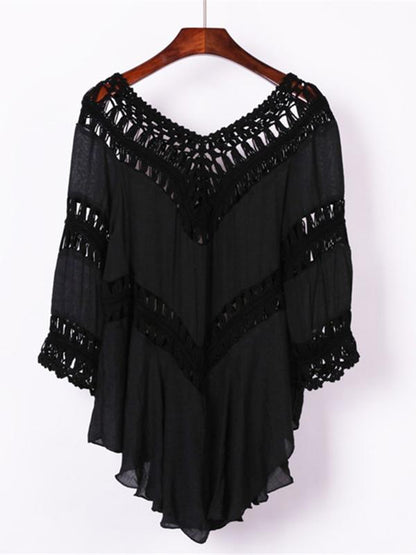 Plain Crochet Hollow Cover-Ups Swimwear
