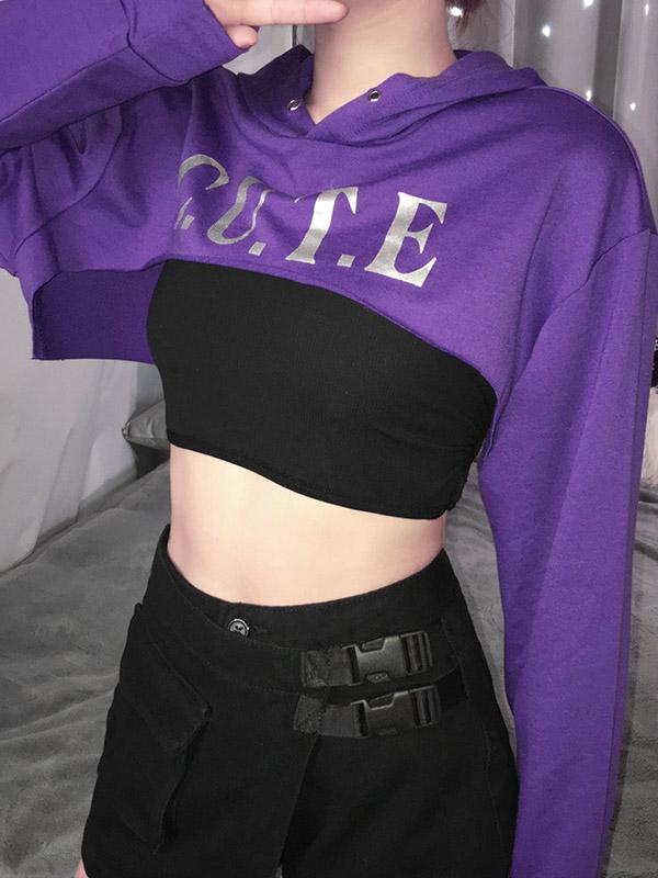 Letter Printed Bare Midriff Hoodie