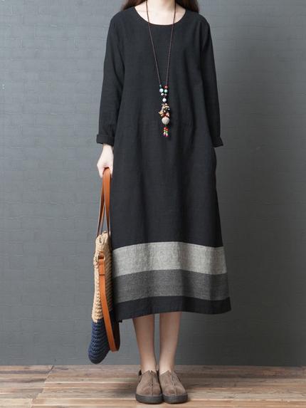 Ramie Cotton Loose Plus Size Midi Dresses