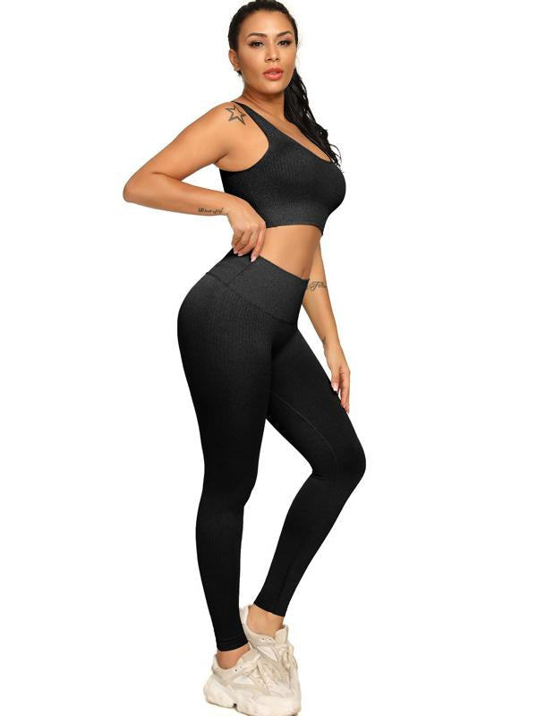 Solid Color High-Waisted Wrap Bra&Leggings Yoga Suits