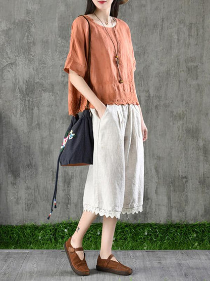Vintage Asymmetric Embroidered Solid Shirt