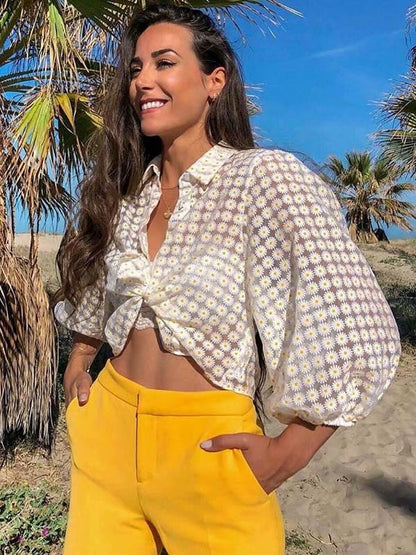 Lapel Collar Printed Blouses&Shirts