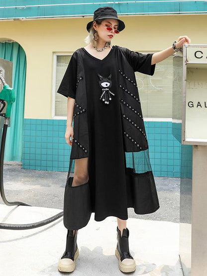 Mesh Split-joint Short Sleeves Dress